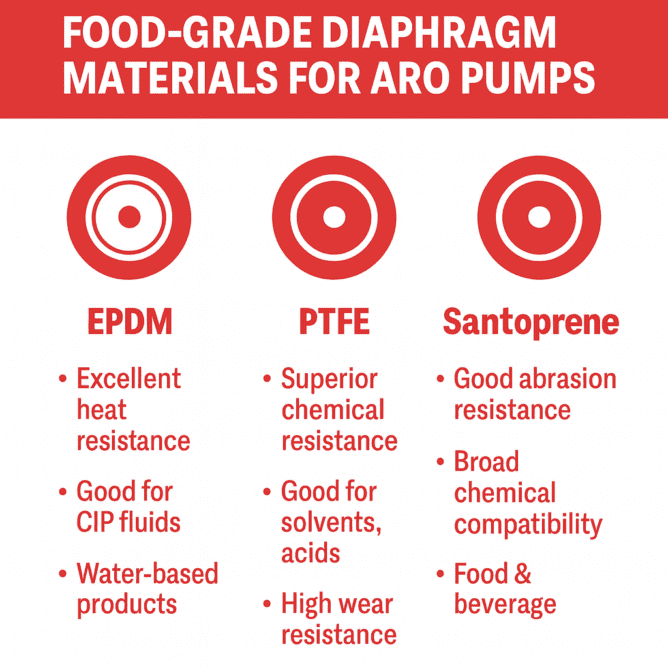 Food-Grade Diaphragm Materials for ARO Pumps, best ARO pumps for food and beverage production